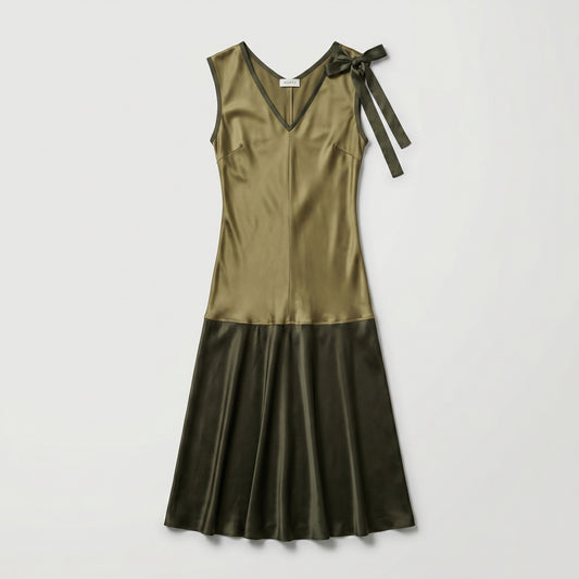 Two-Tone Satin Bow Midi Dress