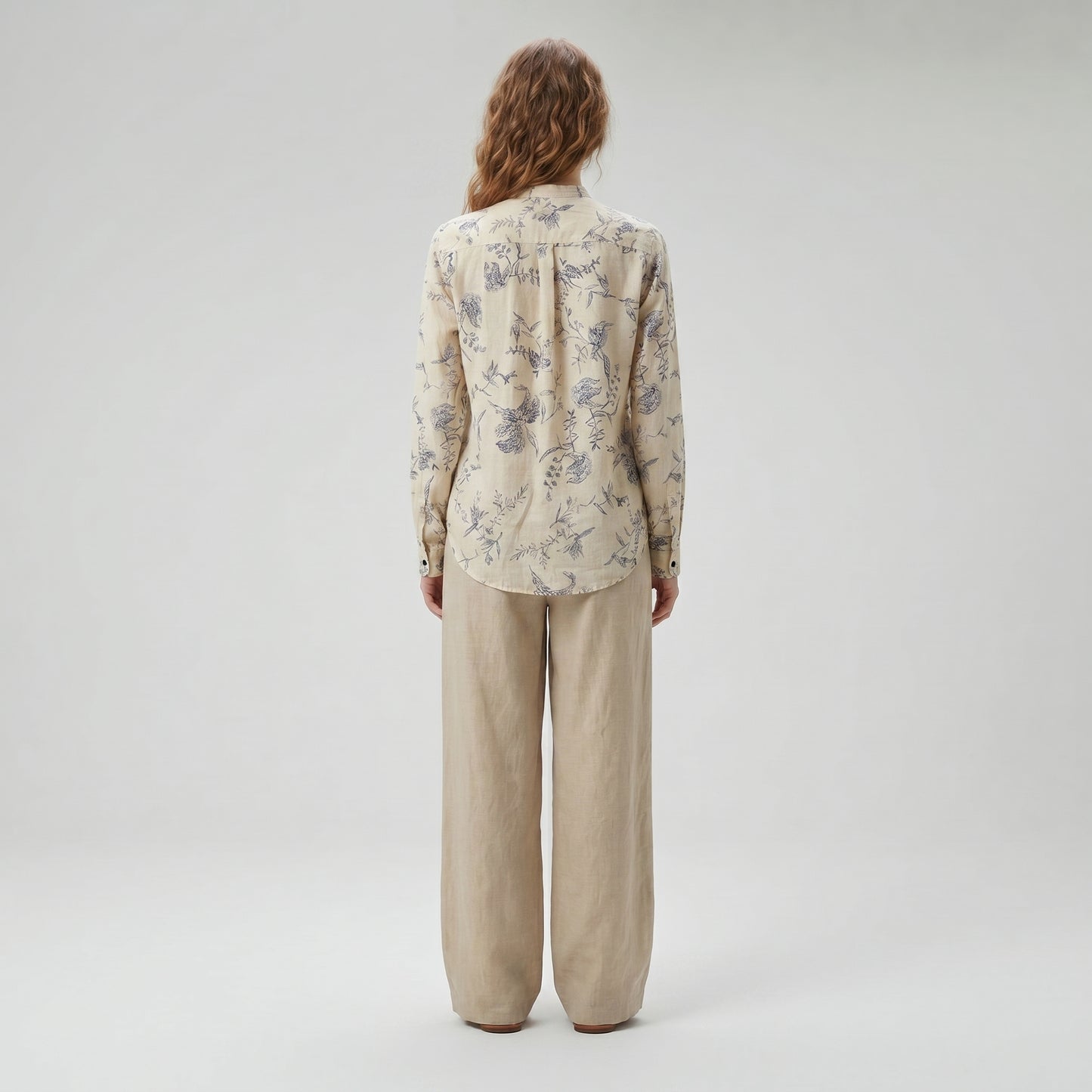 Floral Print Mandarin Collar Shirt
