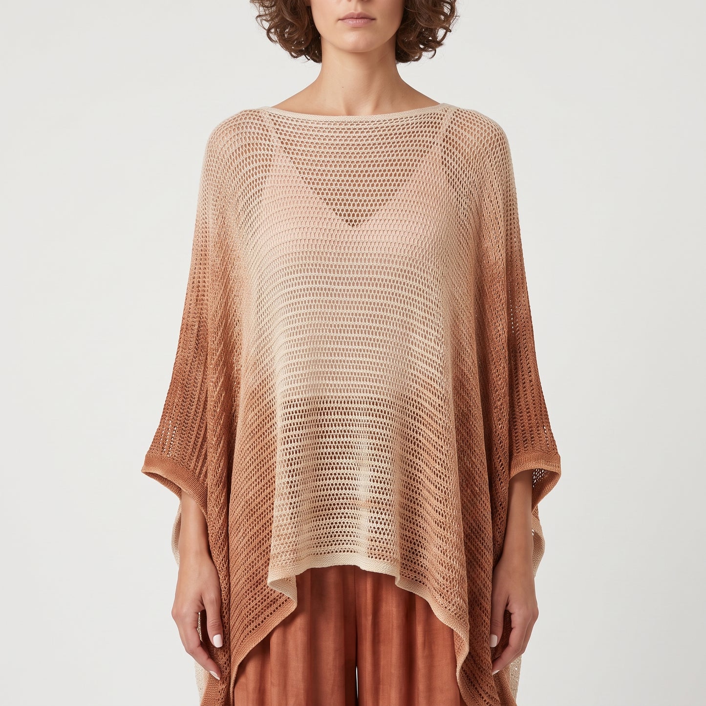 Ombre Open Knit Poncho Top