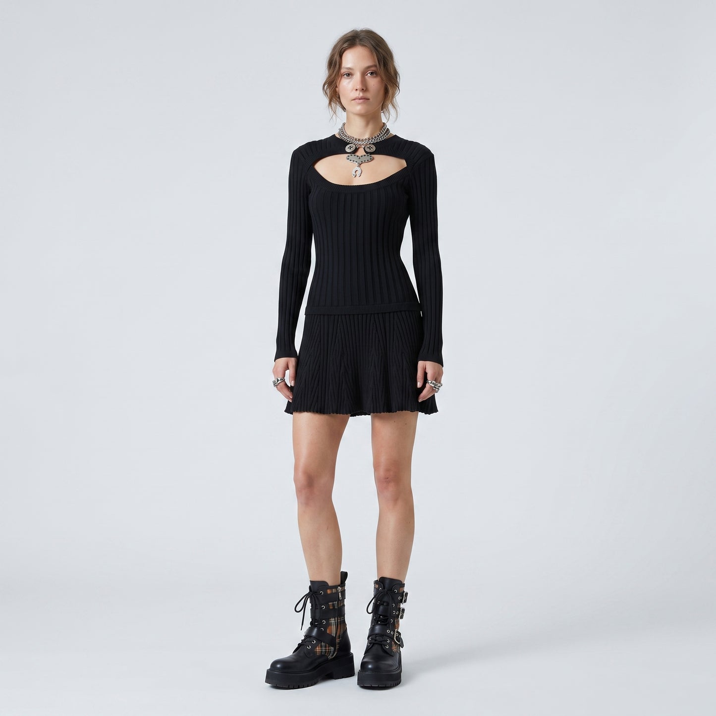 Ribbed Knit Cutout Mini Dress