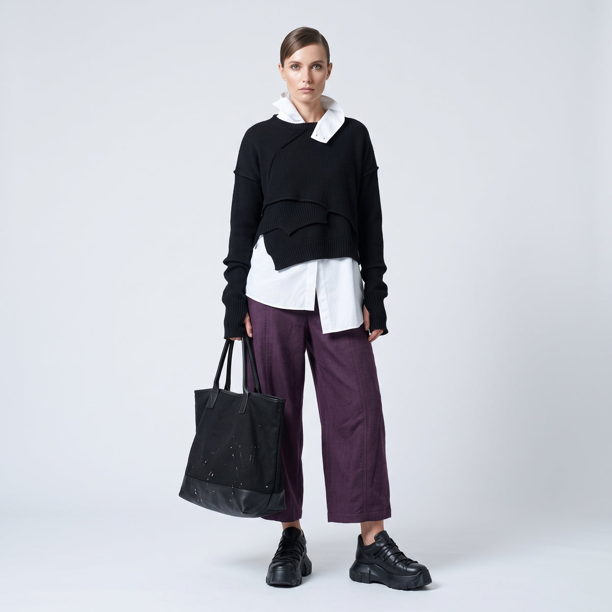 Deep Purple Linen Cropped Trousers