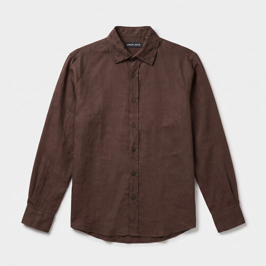 Classic Brown Linen Button-Down Shirt