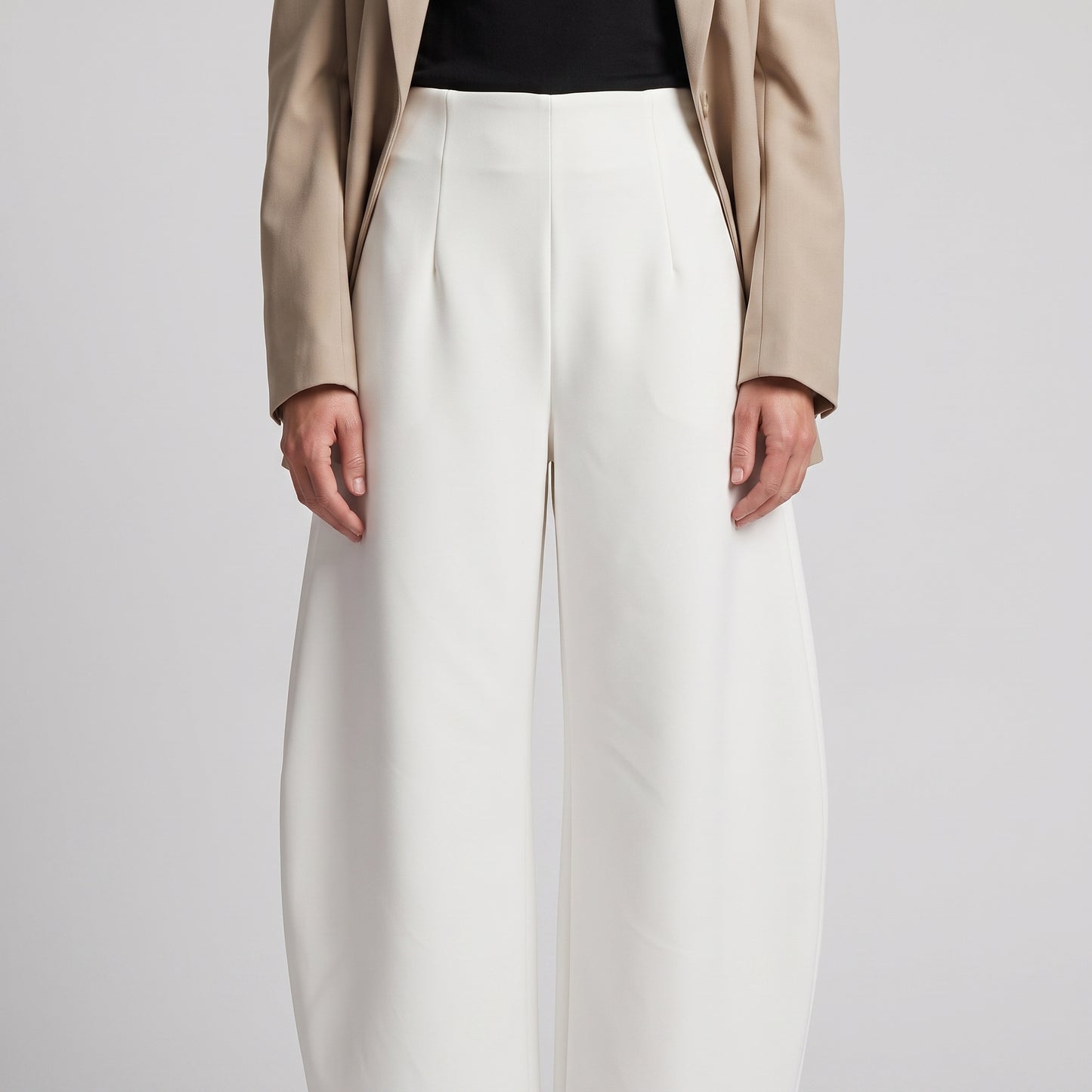 High-Waisted Sculpted White Trousers