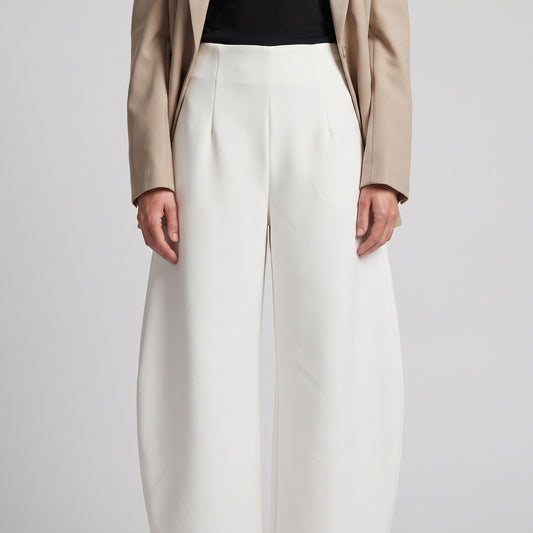 High-Waisted Sculpted White Trousers