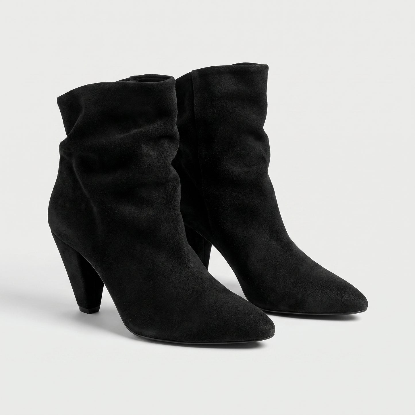 Black Suede Ruched Ankle Boots
