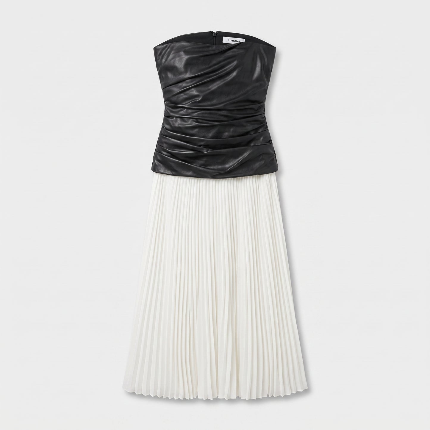 Strapless Ruched Faux Leather Dress