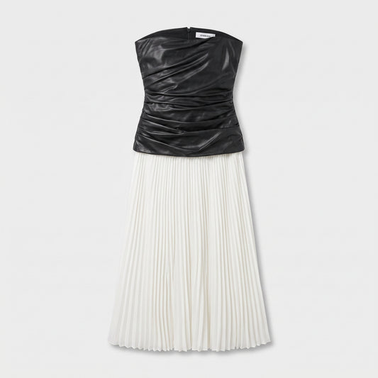 Strapless Ruched Faux Leather Dress