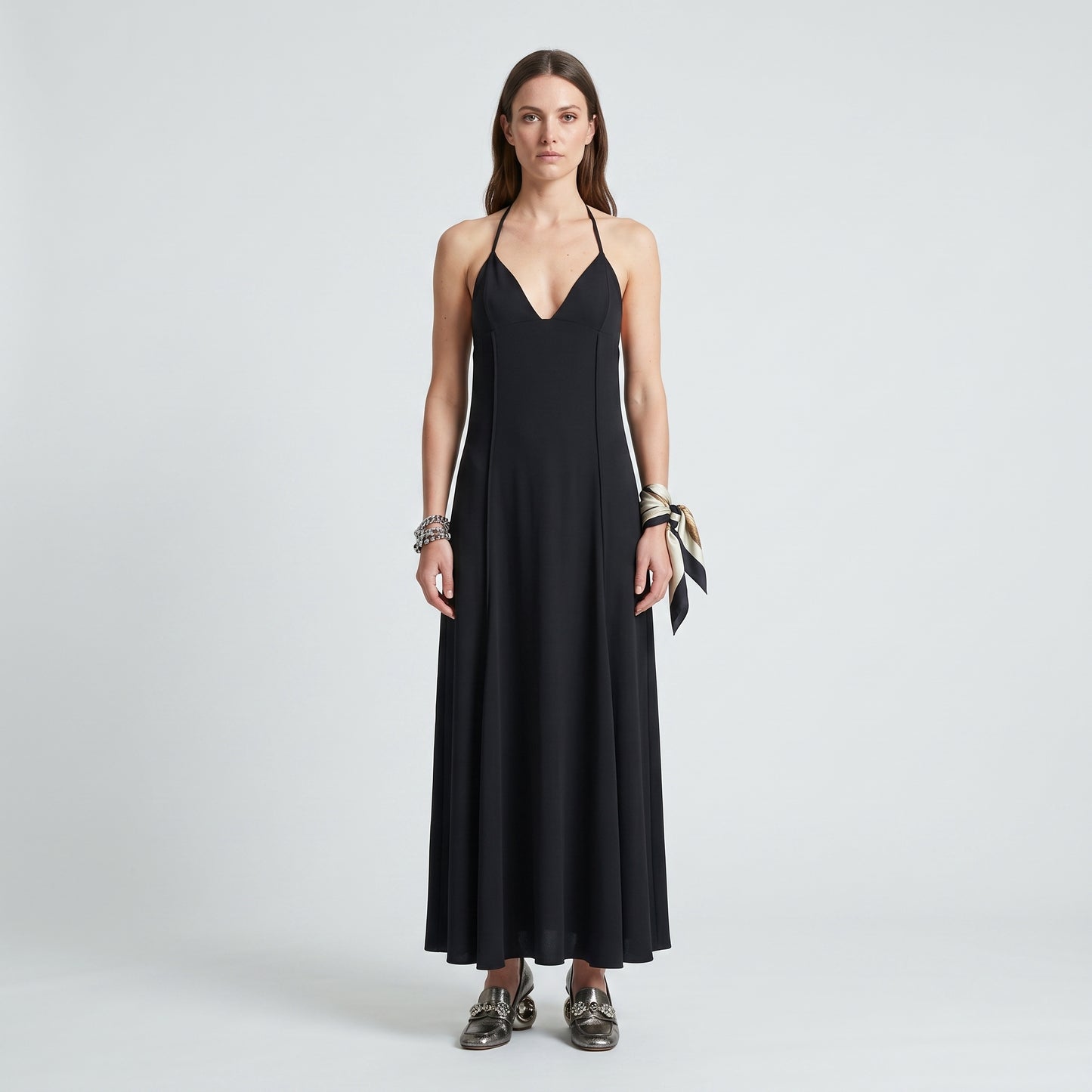Elegant Black V-Neck Maxi Dress