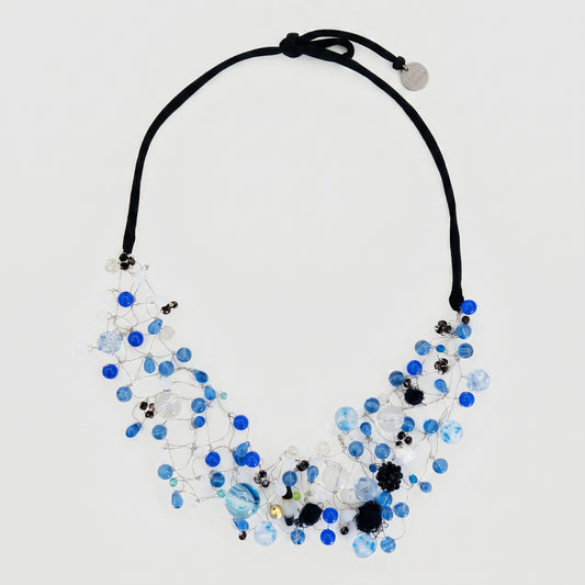 Artisanal Blue Beaded Statement Necklace