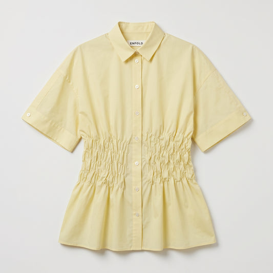 Ruched Waist Pastel Poplin Shirt