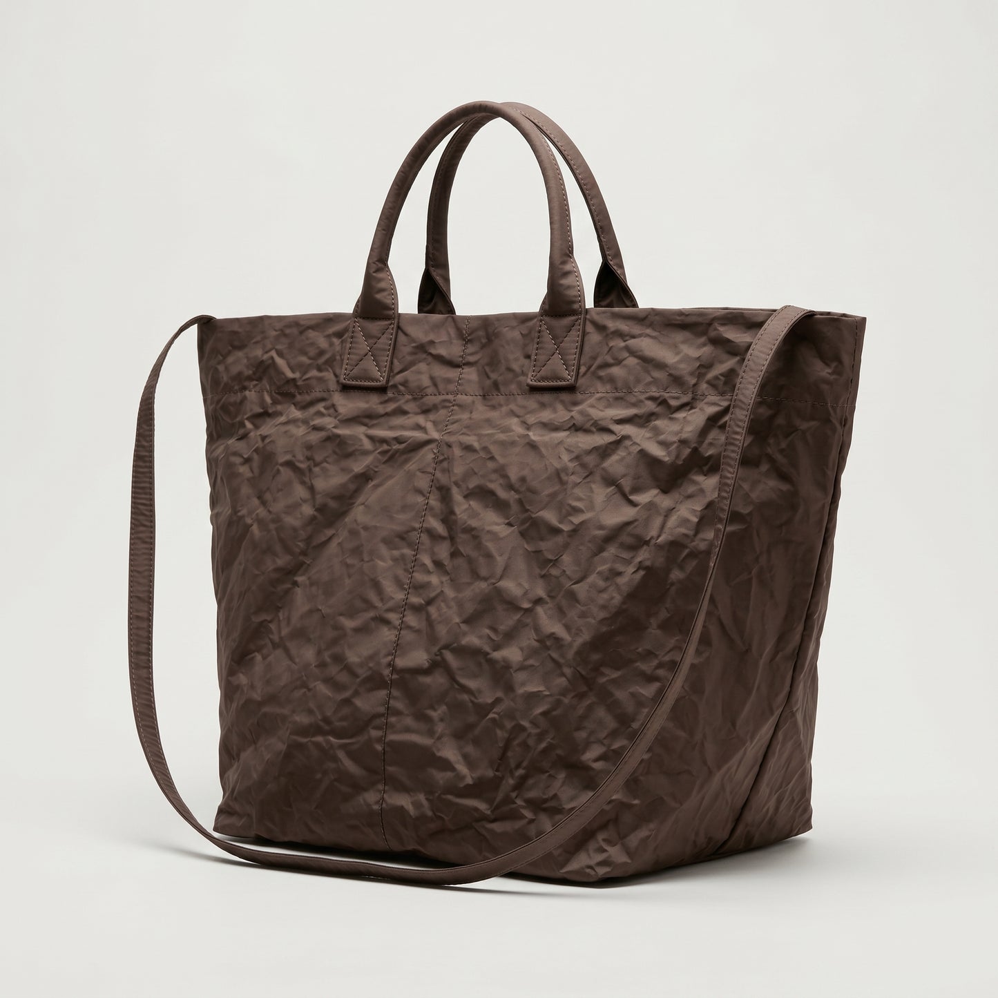Brown Crinkled Nylon Tote Bag