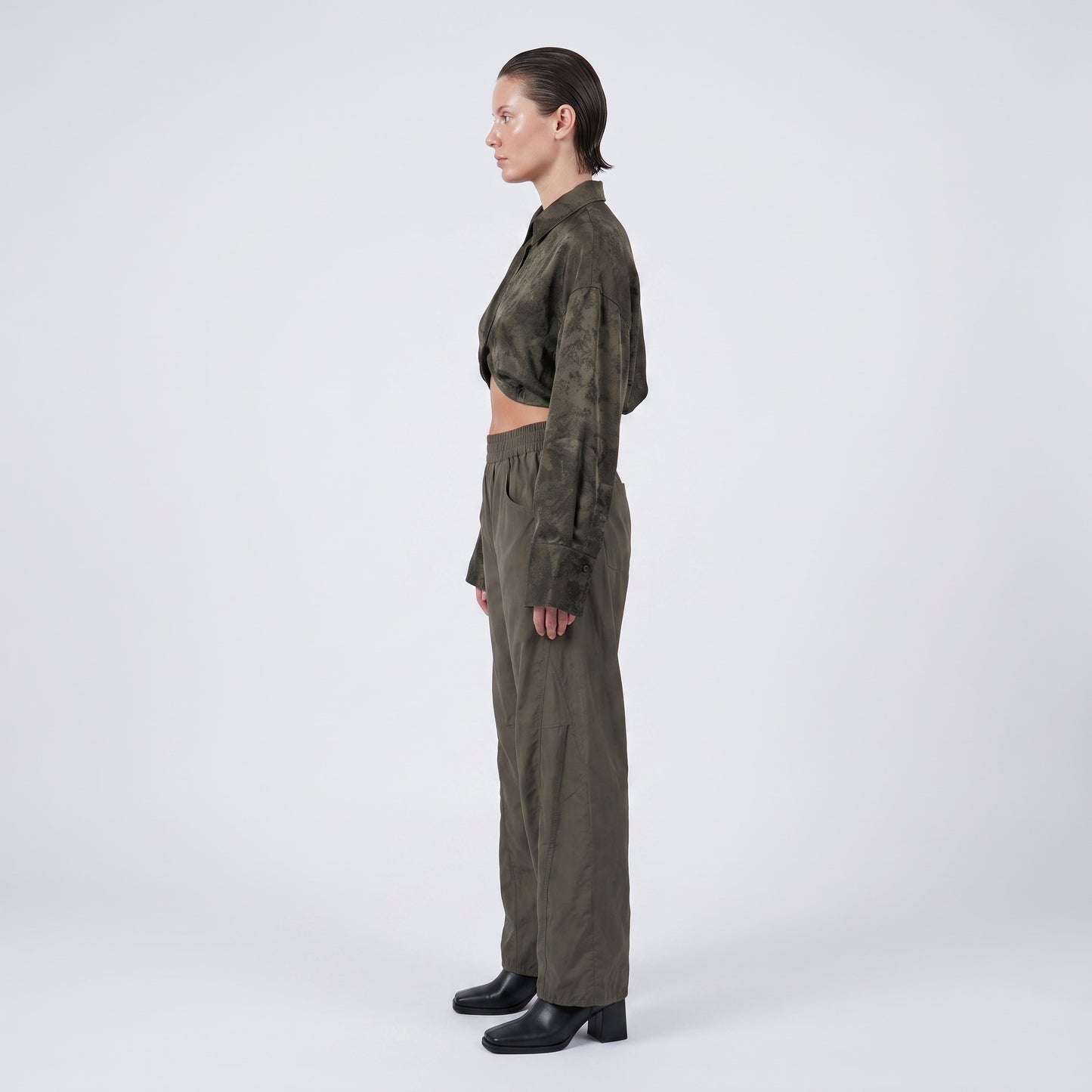 Textured Cropped Button Down Shirt