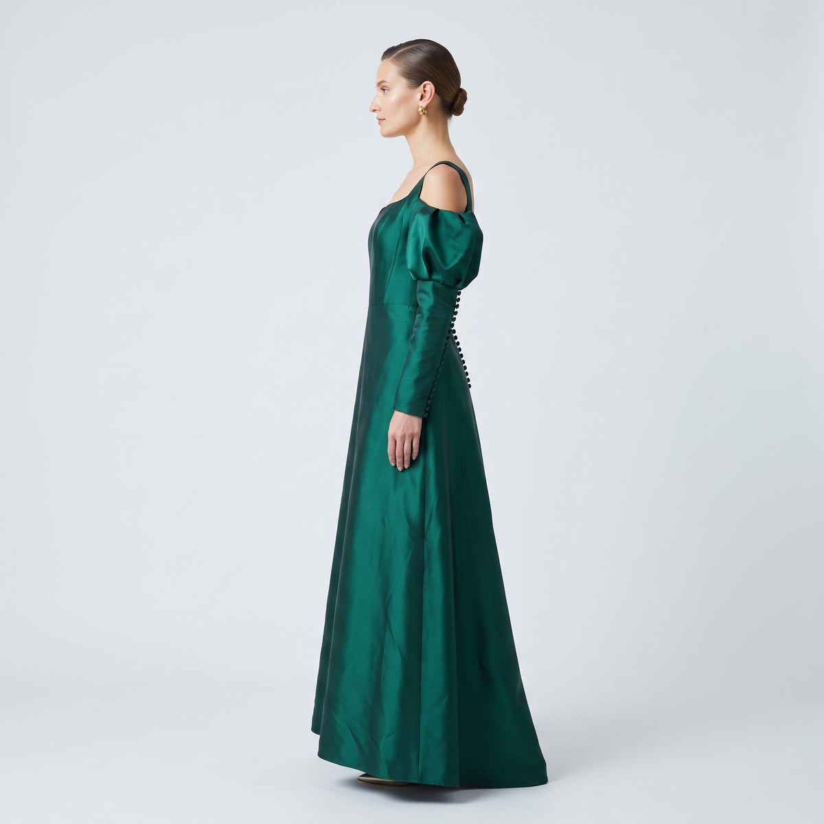 Emerald Cold Shoulder Satin Gown