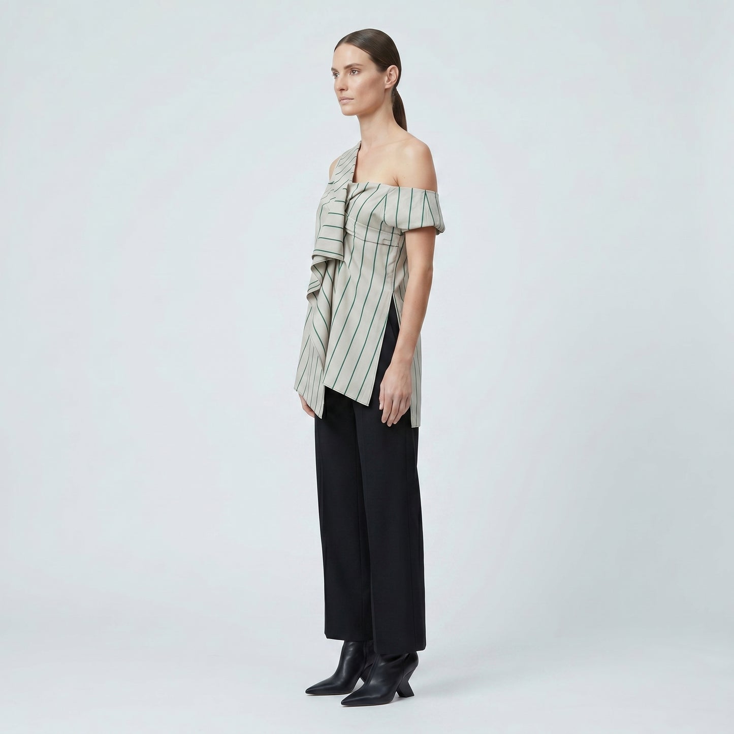 Asymmetric Striped Draped Vest