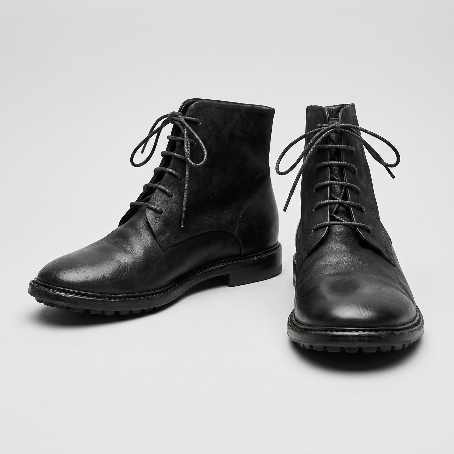 Minimalist Black Leather Combat Boots