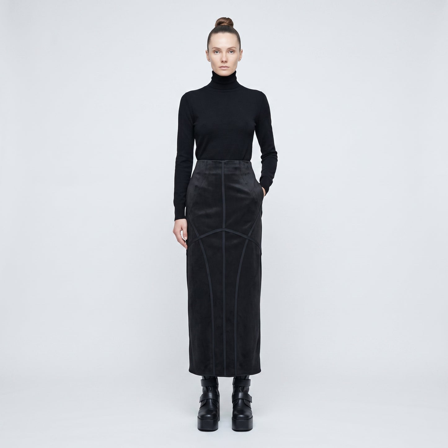 Structured Paneled Midi Skirt