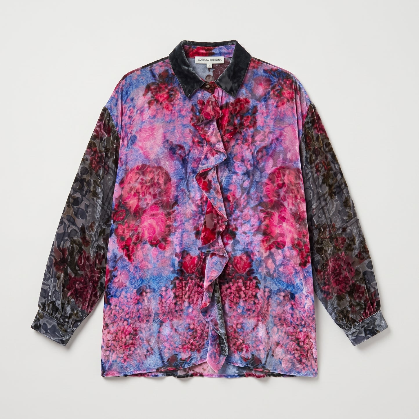 Floral Ruffle Velvet Shirt