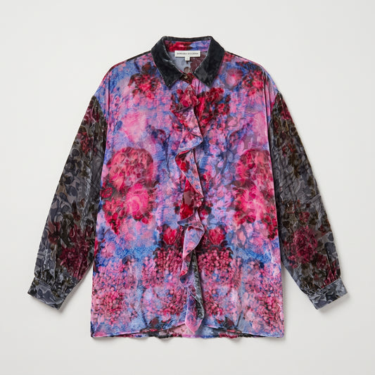 Floral Ruffle Velvet Shirt