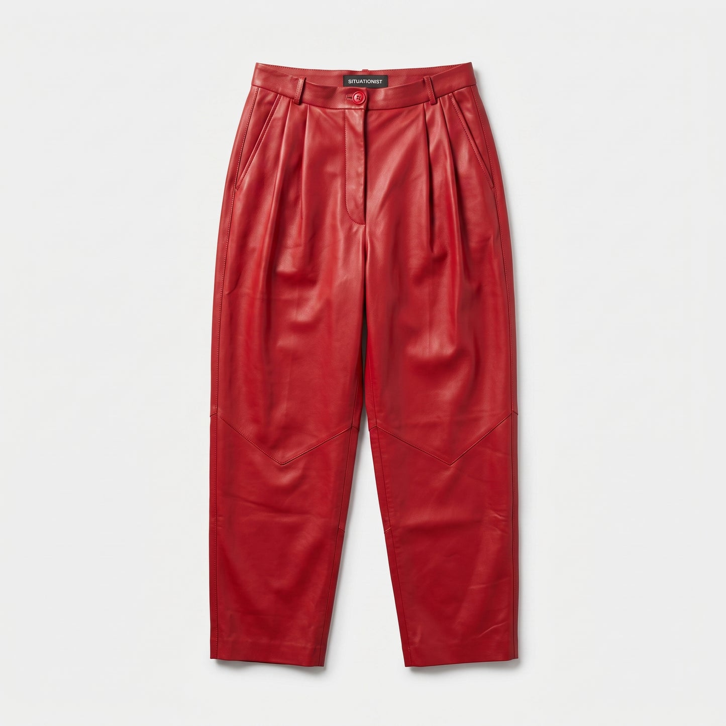 Vibrant Red Leather Tailored Trousers