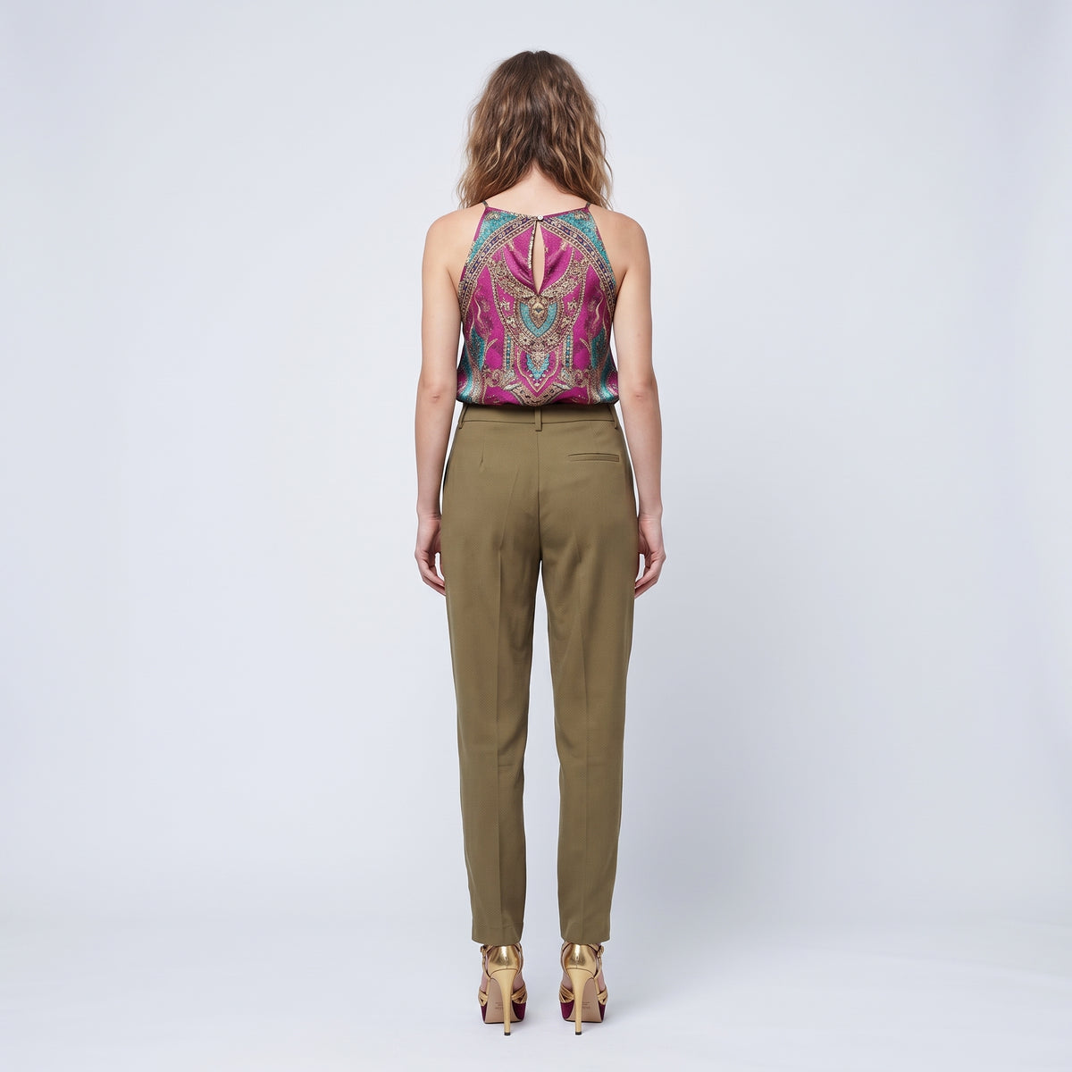 Olive Pleated Tailored Trousers