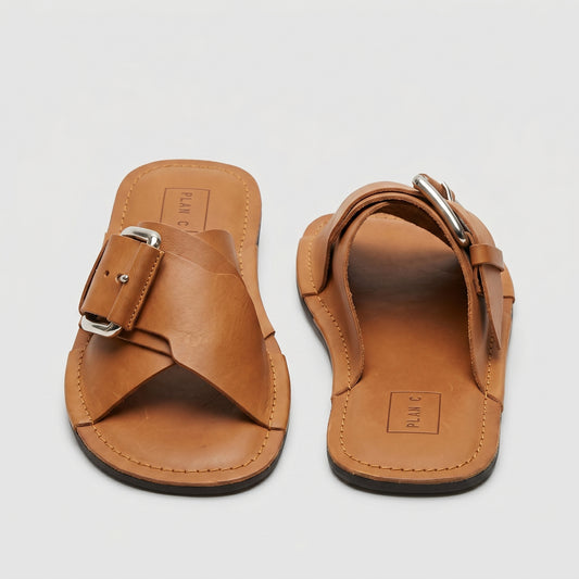 Leather Buckling Slide Sandals