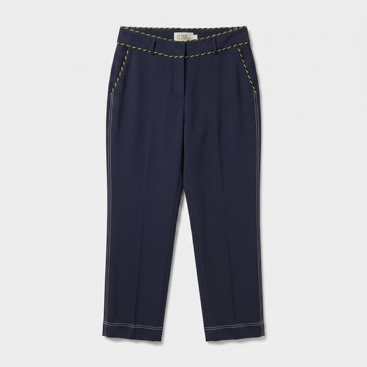 Navy Tailored Contrast Stitch Trousers