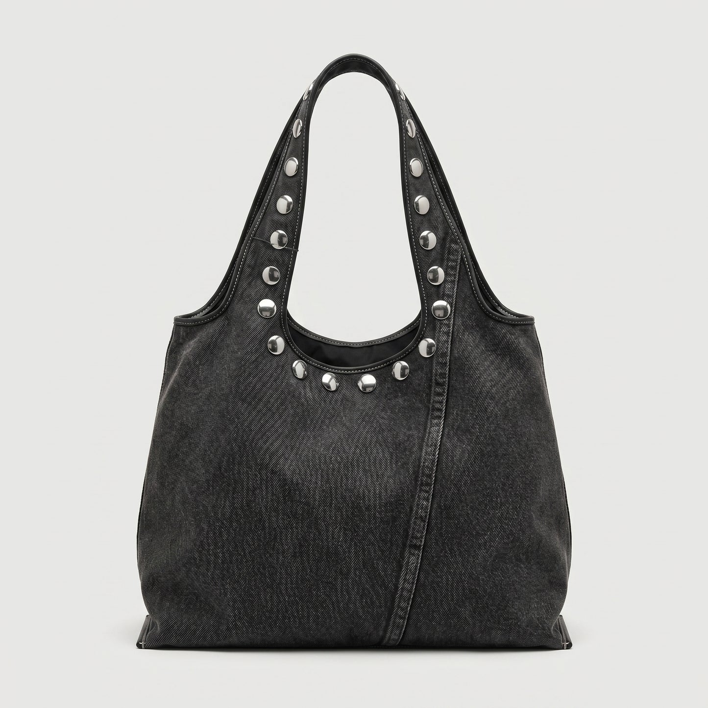 Studded Denim Shoulder Bag