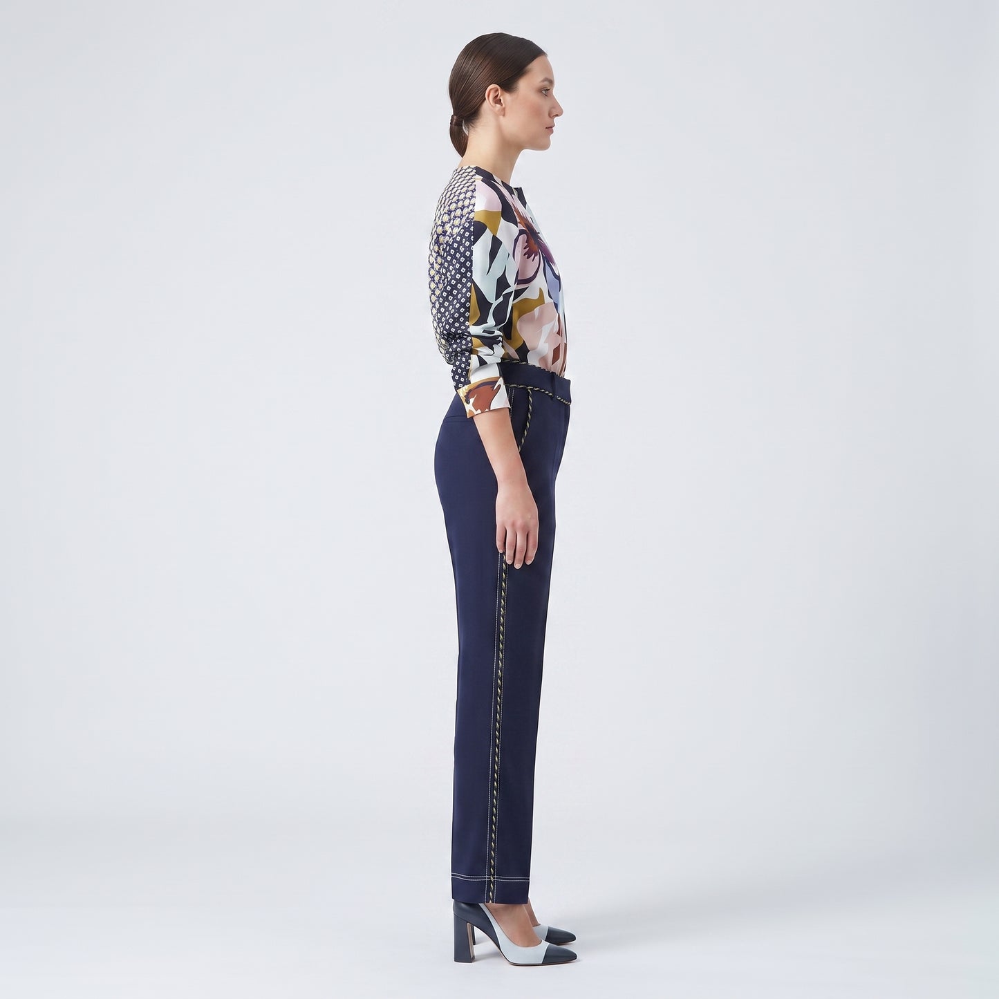 Navy Tailored Contrast Stitch Trousers