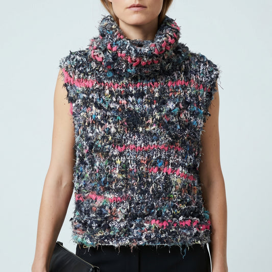 Multi Textured Knit Turtleneck Vest