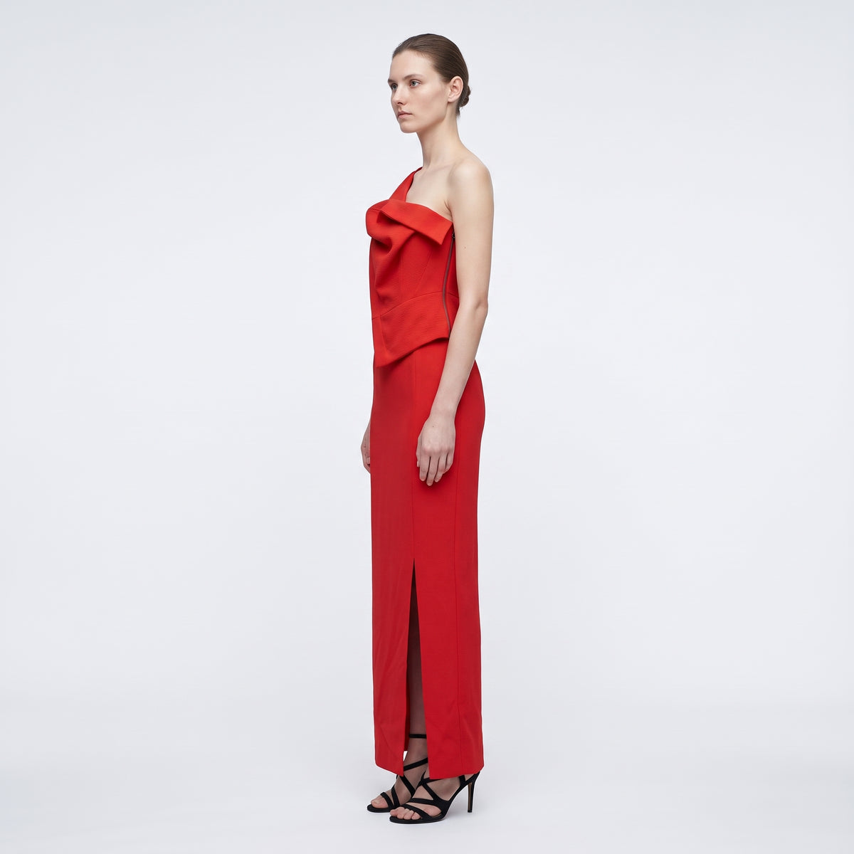 One-Shoulder Sculpted Red Gown