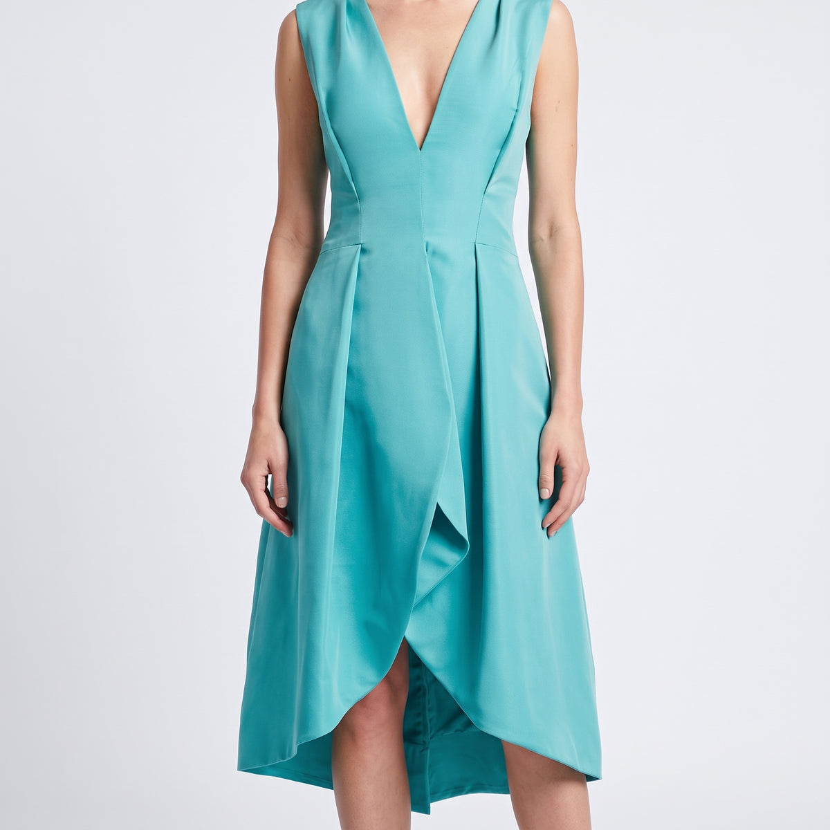 Structured V-Neck Teal Dress