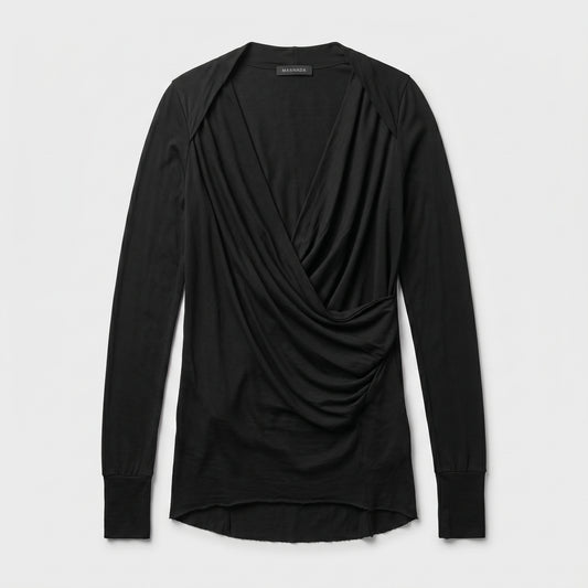 Elegant Black Draped Wrap Top