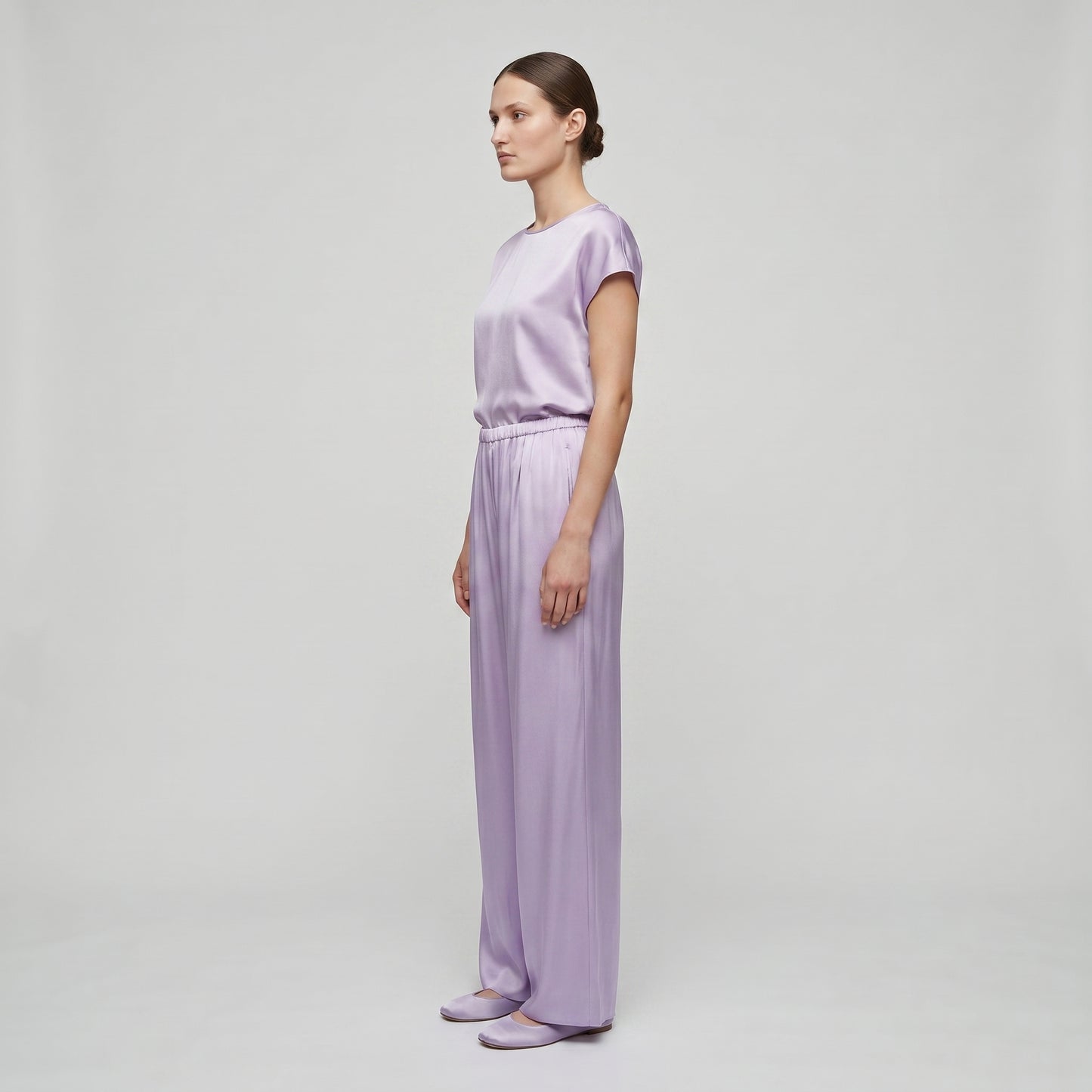 Lavender Satin Wide-Leg Trousers