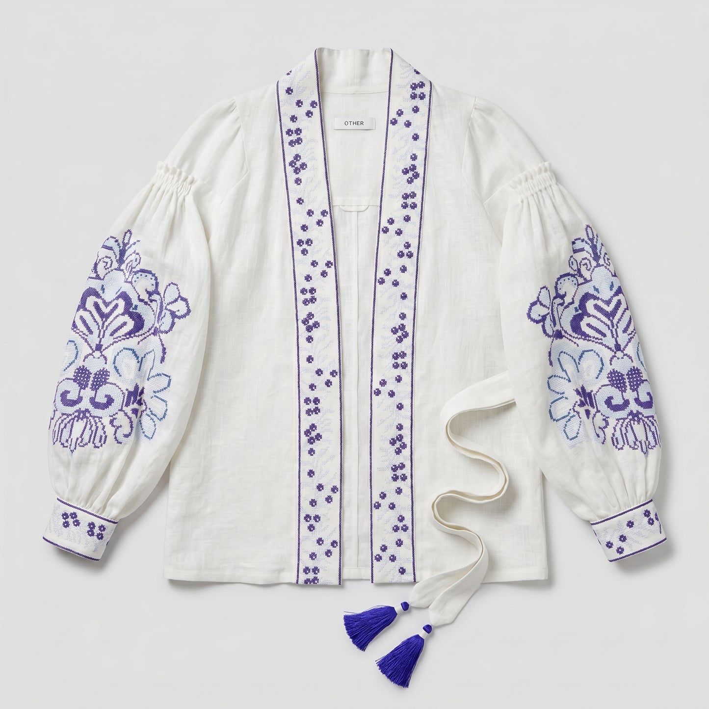 Embroidered Linen Wrap Top