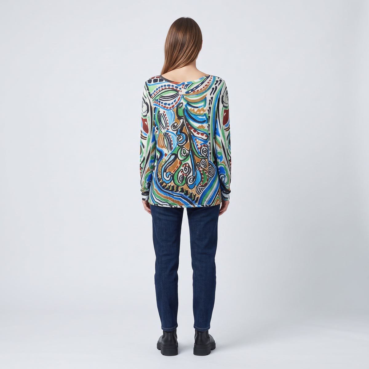 Abstract Print Viscose Long-Sleeve Top