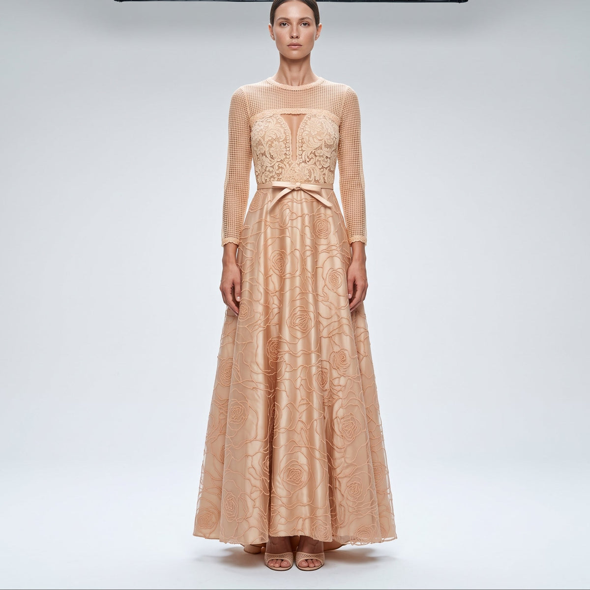Elegant Embroidered Rose Evening Gown