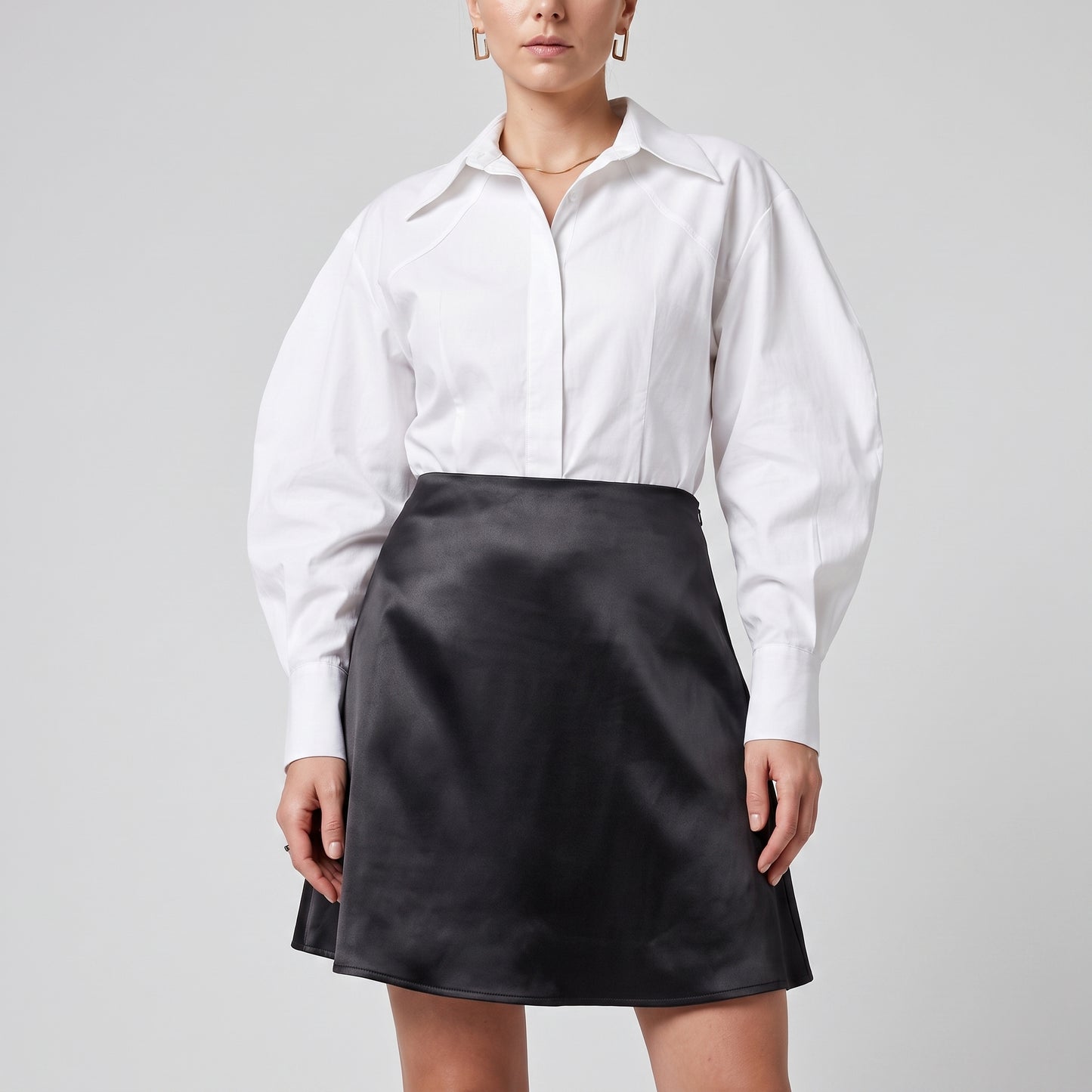 Sleek Black Satin A-Line Skirt