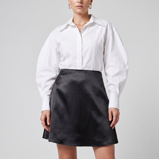 Sleek Black Satin A-Line Skirt
