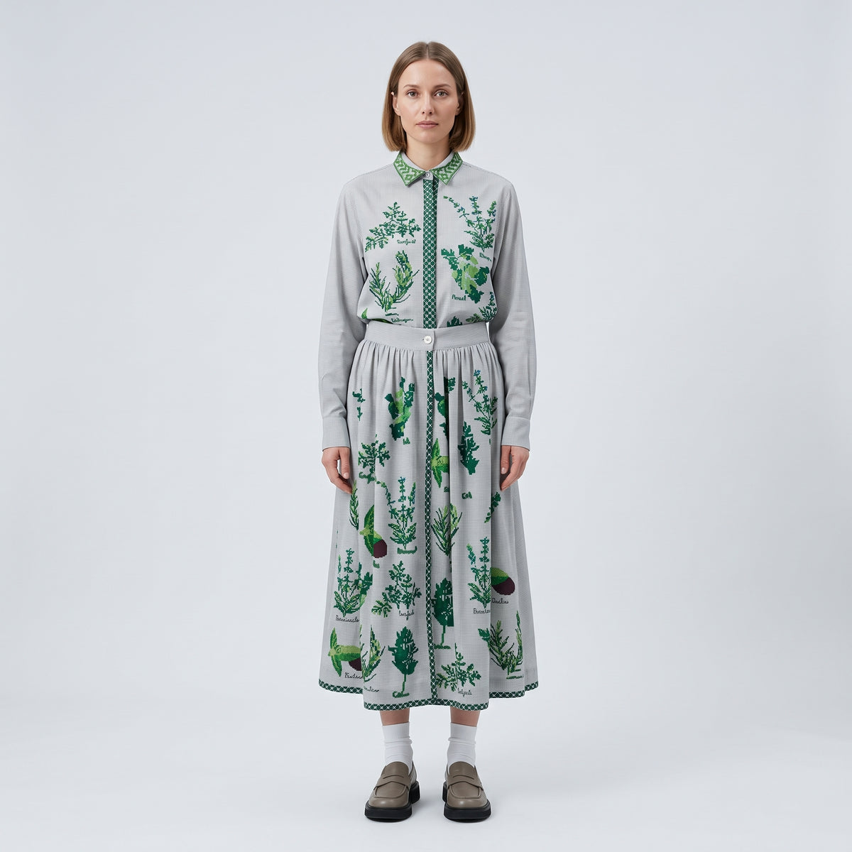 Botanical Print A-Line Skirt