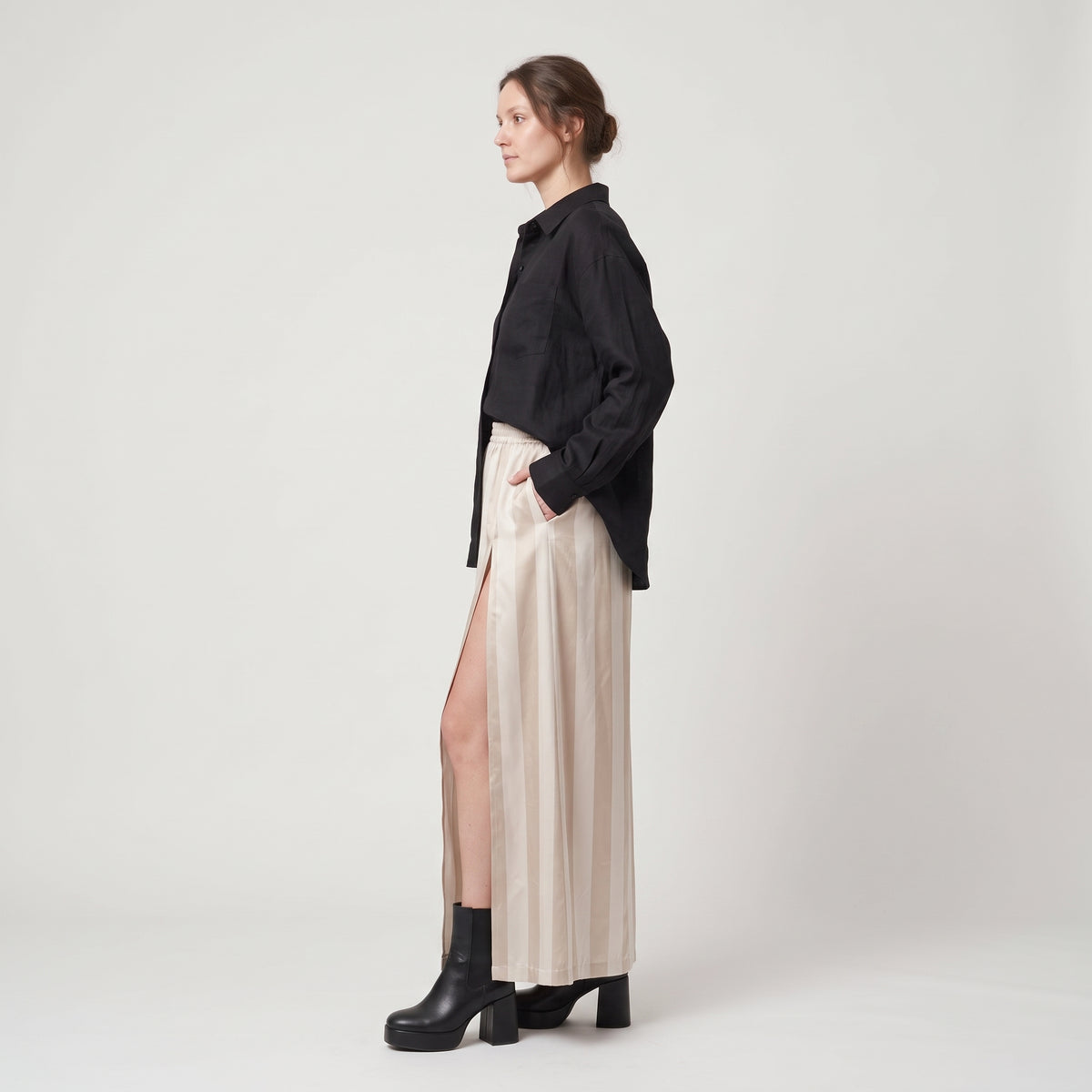 Striped Satin Midi Skirt