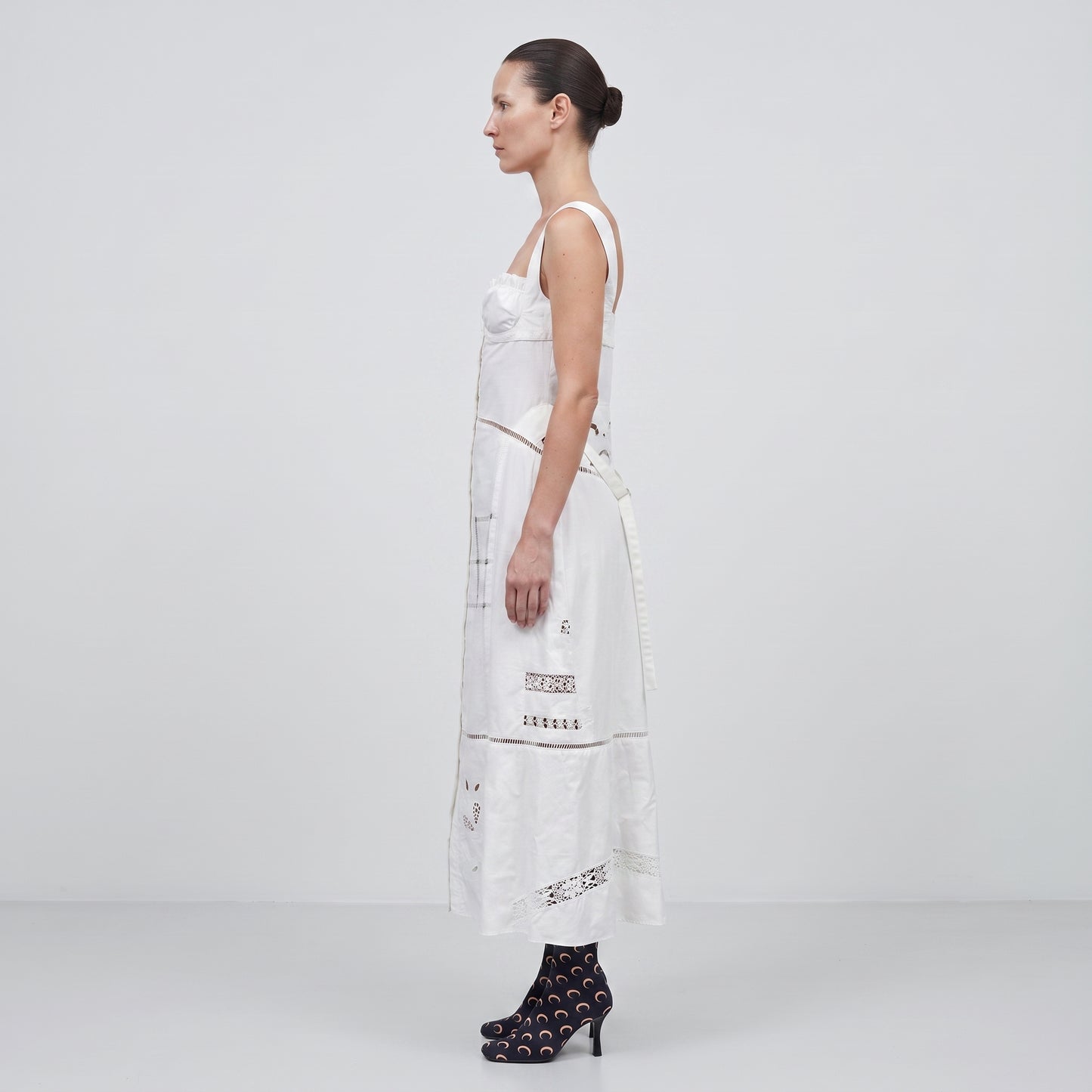 White Embroidered Corset Midi Dress