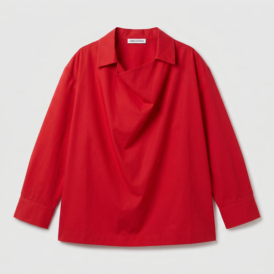 Draped Collar Long Sleeve Blouse