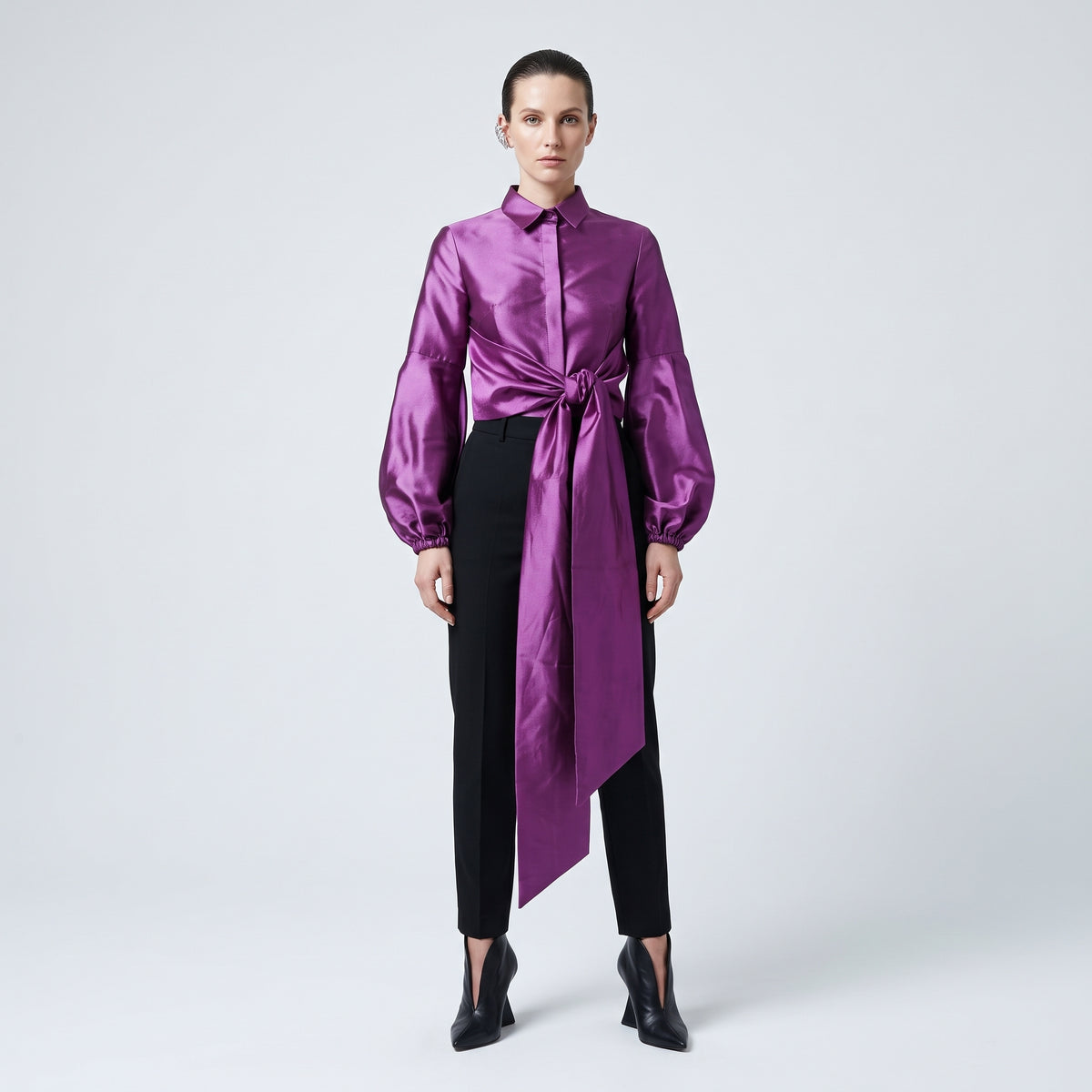 Satin Bow Detail Crop Blouse