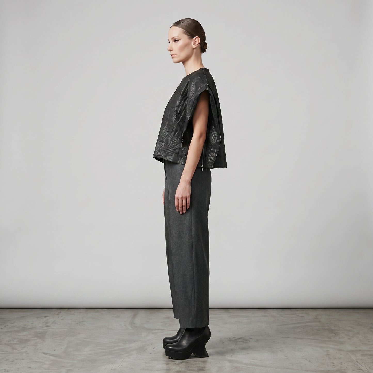 Black Textured Boxy Top