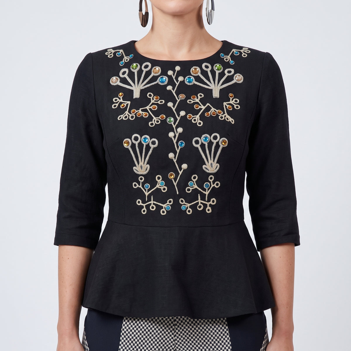 Embroidered Jewel Peplum Top