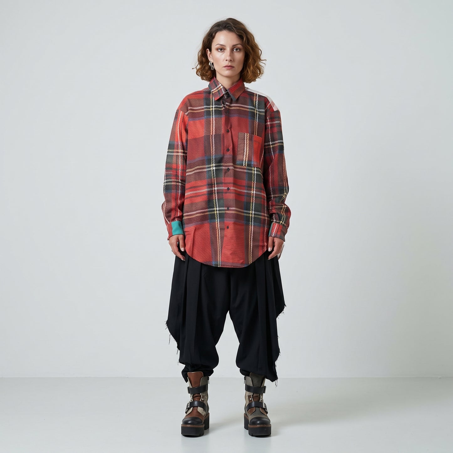 Patchwork Tartan Button Down Shirt