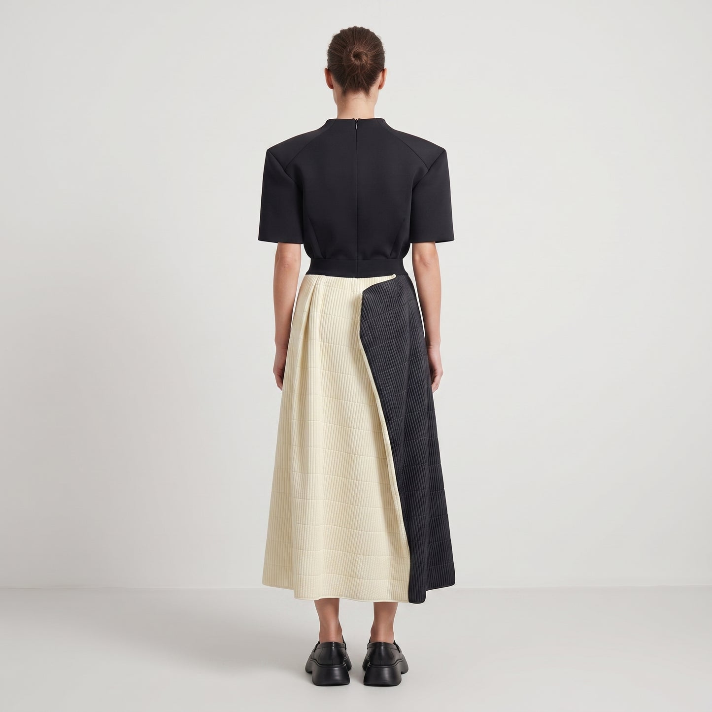 Two-Tone Quilted Midi Skirt