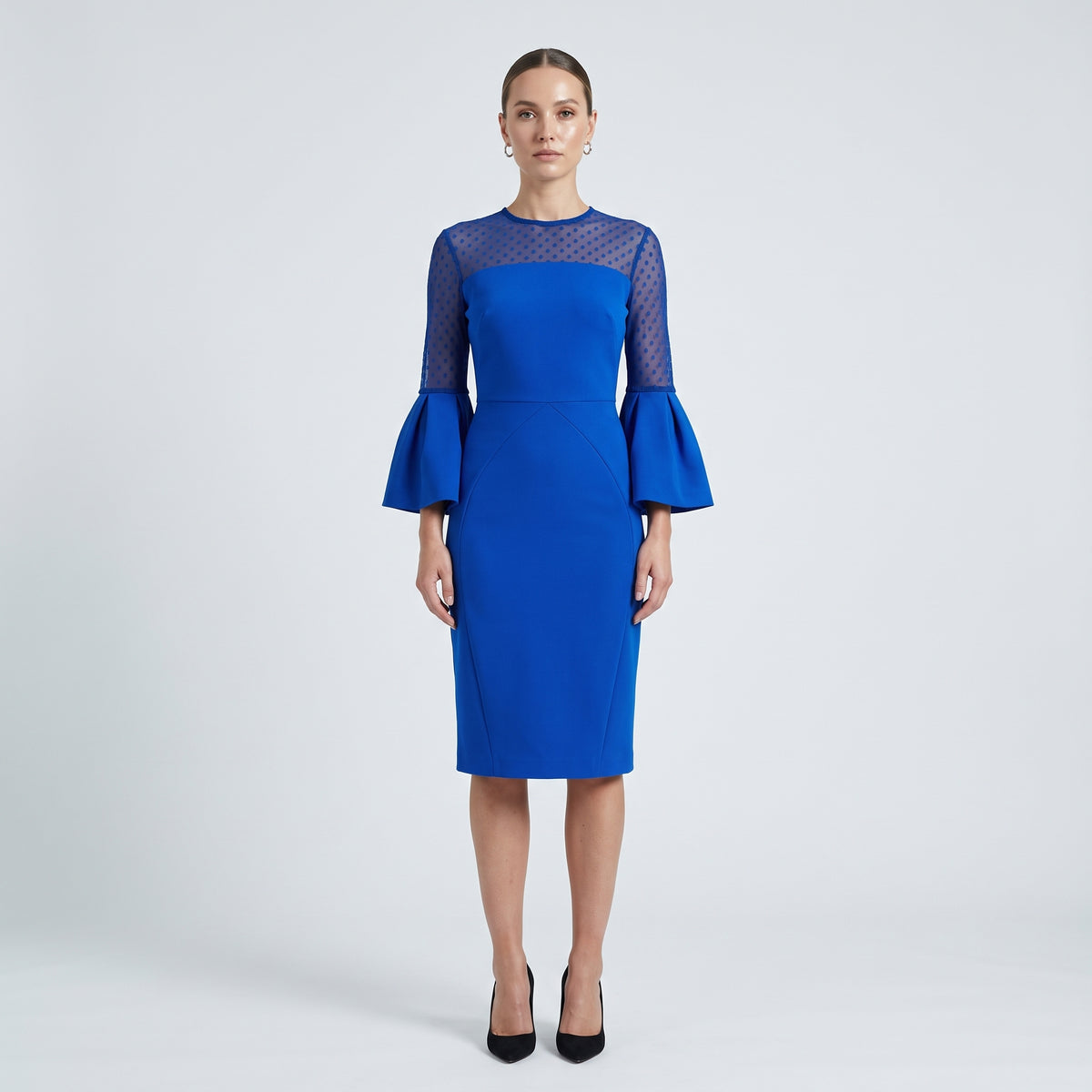 Cobalt Sheer Polka-Dot Sleeve Dress
