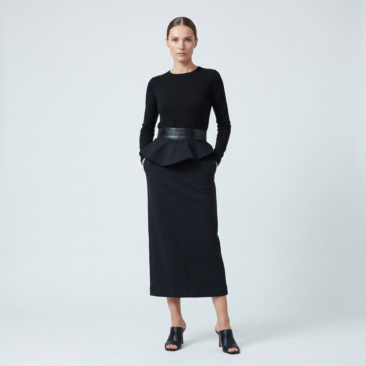Structured Fold-Over Midi Skirt