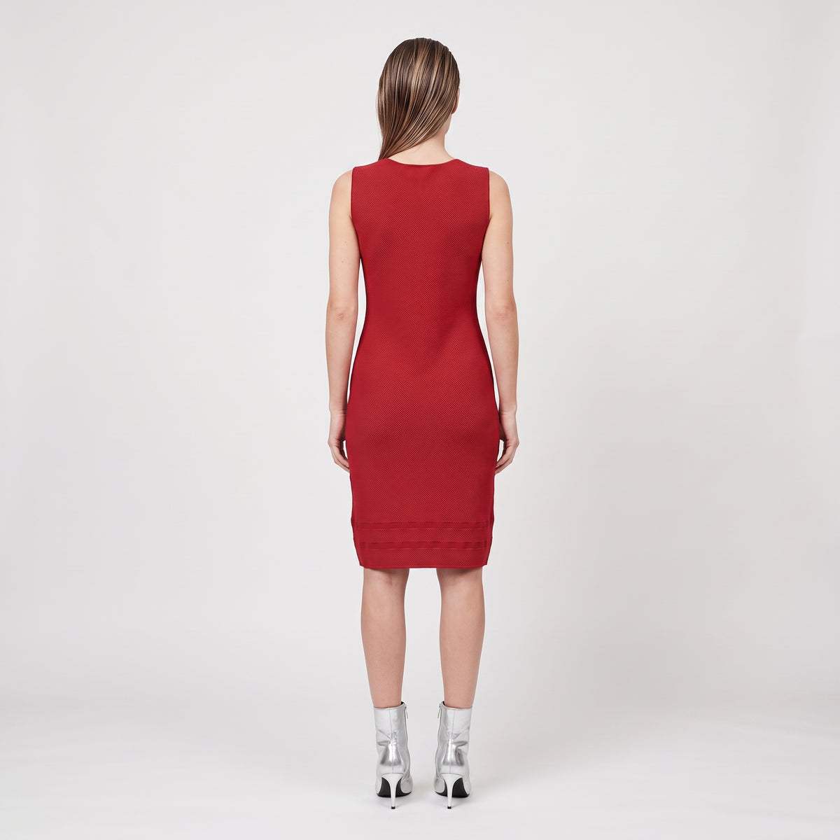 Red Textured Sleeveless Sheath Dress